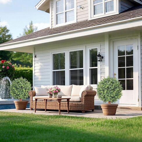 26 Inch Artificial Topiary Boxwood Ball Trees Outdoor – Set of 2 UV Resistant Faux Boxwood Topiary, Fake Potted Shrubs Evergreen for Front Door Porch Patio Balcony Home Decoration in Kuwait