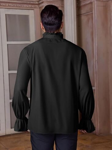 Runcati Mens Ruffle Pirate Shirts Lace Medieval Renaissance Vampire Poet Shirt Gothic Steampunk Victorian Costume in Kuwait