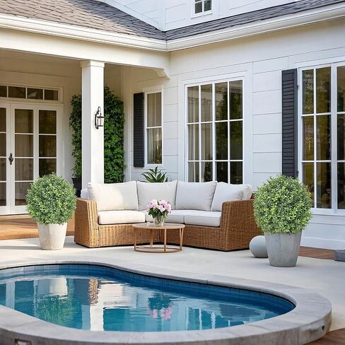 26 Inch Artificial Topiary Boxwood Ball Trees Outdoor – Set of 2 UV Resistant Faux Boxwood Topiary, Fake Potted Shrubs Evergreen for Front Door Porch Patio Balcony Home Decoration in Kuwait