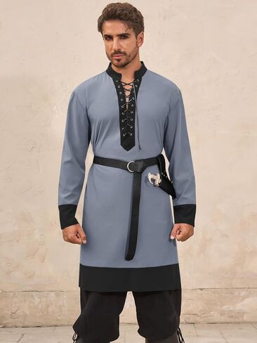 Runcati Mens Medieval Pirate Shirt Renaissance Viking Knight Warrior Tunic Tops Lace Up LARP Halloween Costume in Saudi Arabia