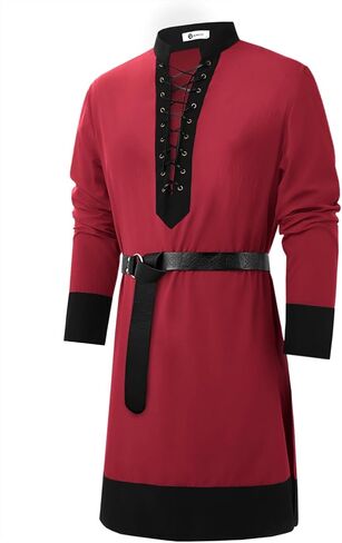 Runcati Mens Medieval Pirate Shirt Renaissance Viking Knight Warrior Tunic Tops Lace Up LARP Halloween Costume in Kuwait