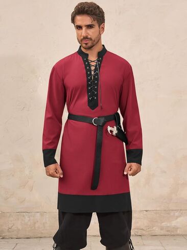 Runcati Mens Medieval Pirate Shirt Renaissance Viking Knight Warrior Tunic Tops Lace Up LARP Halloween Costume in Kuwait