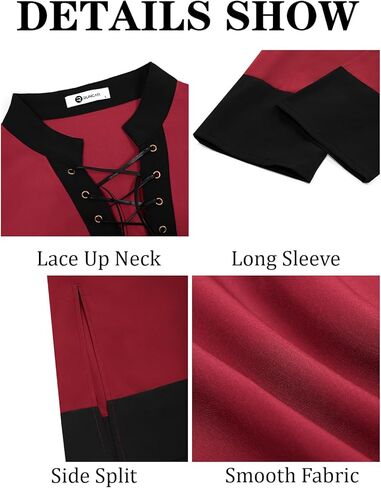 Runcati Mens Medieval Pirate Shirt Renaissance Viking Knight Warrior Tunic Tops Lace Up LARP Halloween Costume in Kuwait