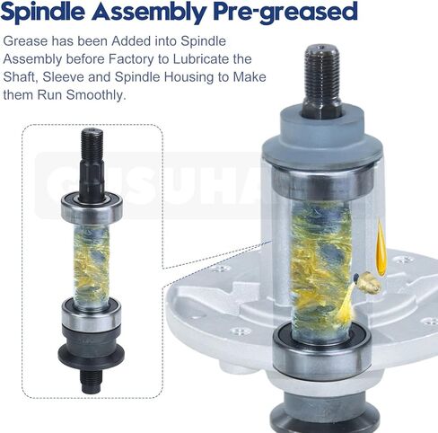 2 Pack Pre-Greased GY21098 Spindle Assembly with GX20367 Pulley Replaces GY20454, GY20962, AUC15811 for D110, D130, E120, LA115, D105, E100, LA105, D125, E130, D100, LA110, 105, 115 Tractors in Kuwait