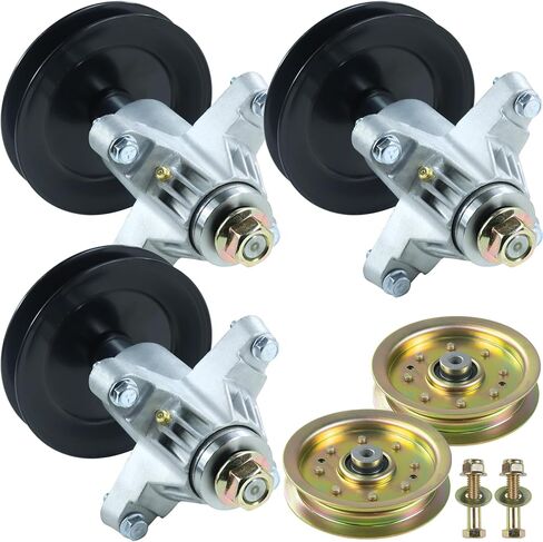 Greased 3 Pack 918-0671 Spindle Assembly with 756-04129 Idler Pulley Replaces 918-0671B, 918-04608A, 618-0671, 618-04608, 918-0671D for cub Cadet ZT54, RZT54, Craftsman ZTL8000 Tractor in Kuwait