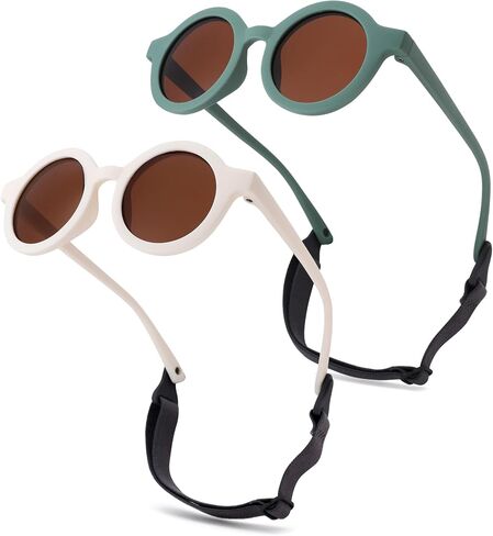 Hycredi Bendable Round Baby Polarized Sunglasses Flexible with Strap for Newborn Infant Toddlers Age 0-24 Months in Saudi Arabia