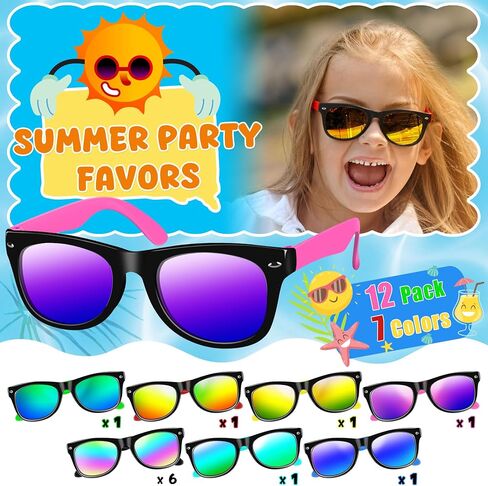 Kids Sunglasses Bulk, Neon Kids Sunglasses Party Favors with UV 400 Protection for Boys Girls Pool Party Supplies in Kuwait