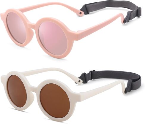 Hycredi Bendable Round Baby Polarized Sunglasses Flexible with Strap for Newborn Infant Toddlers Age 0-24 Months in Saudi Arabia