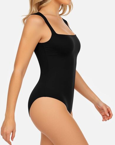 MANGOPOP Women's Square Neck Tank Top Bodysuit Sexy Double Lined Sleeveless Thong Body Suits Going Out Tops in Kuwait