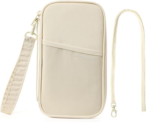 Travel Passport Wallet, Large Family Passport Holder for Men Women RFID Passport Cover Lightweight Portable Document Organizer with Wrist Strap & Neck Lanyard (Beige) in Saudi Arabia