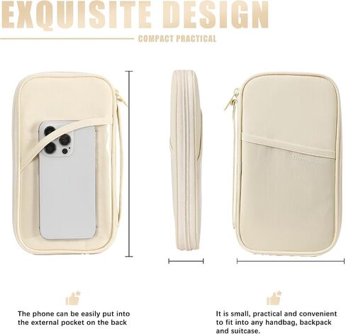 Travel Passport Wallet, Large Family Passport Holder for Men Women RFID Passport Cover Lightweight Portable Document Organizer with Wrist Strap & Neck Lanyard (Beige) in Saudi Arabia