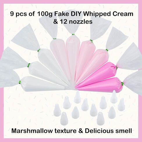 Decoden Cream 9pcs 100g غراء كريمة مخفوقة ، مجموعة فك التشفير ، صقيع المزيج المزيج المزيف مع أكياس الأنابيب للحرف اليدوية ومشاريع DIY (مجموعة الباستيل) in Kuwait