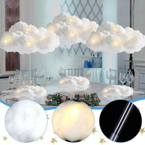 Wettarn 3 مجموعة سحابة 3D Cloud LED DIY DIY دش الطفل السحابة الديكور معلق السحابة للسقف LED طقم السحابة المزيفة زخرفة السحابة الاصطناعية الدعامة لحفل الزفاف حفلات غرفة الزفاف in Kuwait