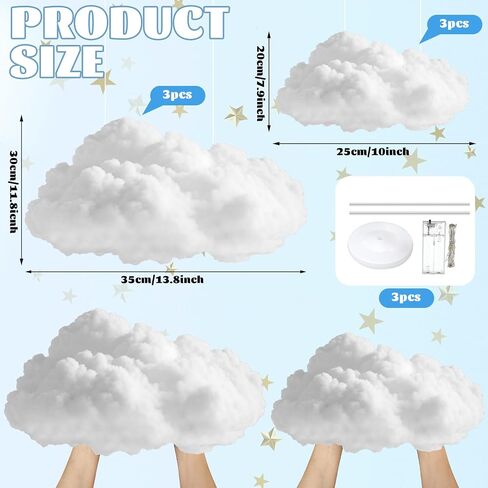 Wettarn 3 مجموعة سحابة 3D Cloud LED DIY DIY دش الطفل السحابة الديكور معلق السحابة للسقف LED طقم السحابة المزيفة زخرفة السحابة الاصطناعية الدعامة لحفل الزفاف حفلات غرفة الزفاف in Kuwait