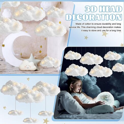Wettarn 3 مجموعة سحابة 3D Cloud LED DIY DIY دش الطفل السحابة الديكور معلق السحابة للسقف LED طقم السحابة المزيفة زخرفة السحابة الاصطناعية الدعامة لحفل الزفاف حفلات غرفة الزفاف in Kuwait
