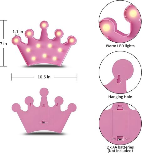 YiaMia Crown Pink Room Decor - Princess Decor for Girls Room, Battery Powered Night Light in Saudi Arabia