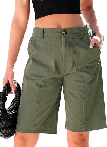 luvamia Bermuda Shorts for Women Knee Length High Waisted Cotton Elastic Wasit Summer Dressy Casual Long Chino Shorts in Saudi Arabia