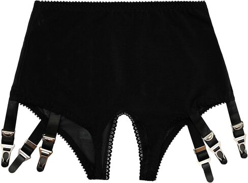 Open-Crotch Garter Panty with Adjustable 6 Straps Suspender Belt Metal Clips, for Thigh-High Stockings in Saudi Arabia