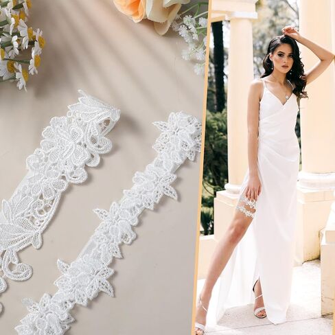 2 Pieces Garters for Bride, Wedding Garter Set, White Stretch Lace Garter, Lace & Elastic Wedding Bride Garter in Saudi Arabia
