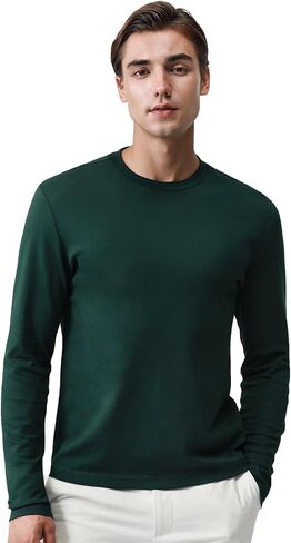 Pure Cotton T Shirts for Men Comfort Long Sleeve Tee Crewneck Jersey Moisture Wicking in Kuwait