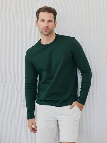 Pure Cotton T Shirts for Men Comfort Long Sleeve Tee Crewneck Jersey Moisture Wicking in Kuwait