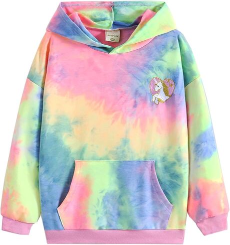 Julerwoo Toddler & Girls Pink Sweatshirt Hoodie Tie dye Printed Cotton Sweatshirts Pullover Tops in Kuwait