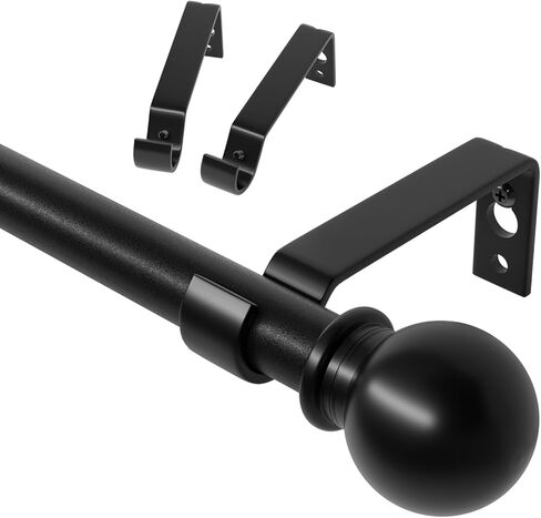 Curtain Rods for Windows 28 to 48 inch, 5/8 inch Black Curtain Rod Set with Brackets, Adjustable Metal Drapery Rod for Bedroom, Kitchen, Living Room, Matte Black in Kuwait