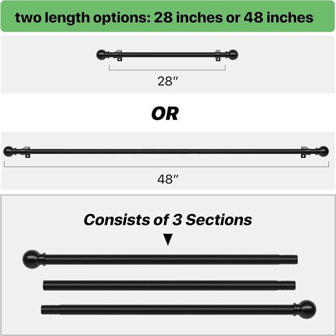 Curtain Rods for Windows 28 to 48 inch, 5/8 inch Black Curtain Rod Set with Brackets, Adjustable Metal Drapery Rod for Bedroom, Kitchen, Living Room, Matte Black in Kuwait