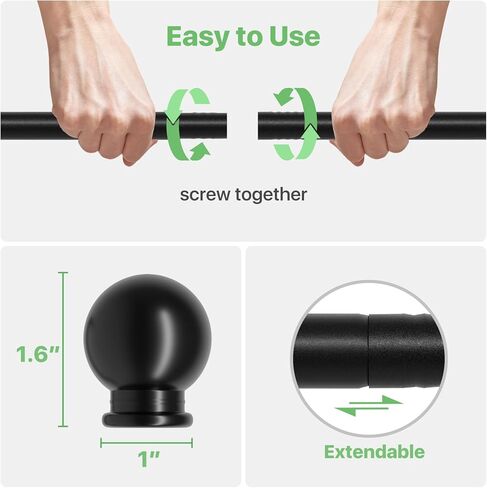 Curtain Rods for Windows 28 to 48 inch, 5/8 inch Black Curtain Rod Set with Brackets, Adjustable Metal Drapery Rod for Bedroom, Kitchen, Living Room, Matte Black in Kuwait