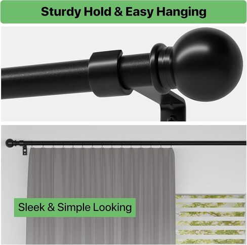 Curtain Rods for Windows 28 to 48 inch, 5/8 inch Black Curtain Rod Set with Brackets, Adjustable Metal Drapery Rod for Bedroom, Kitchen, Living Room, Matte Black in Kuwait
