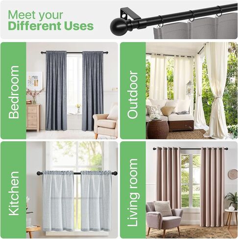 Curtain Rods for Windows 28 to 48 inch, 5/8 inch Black Curtain Rod Set with Brackets, Adjustable Metal Drapery Rod for Bedroom, Kitchen, Living Room, Matte Black in Kuwait