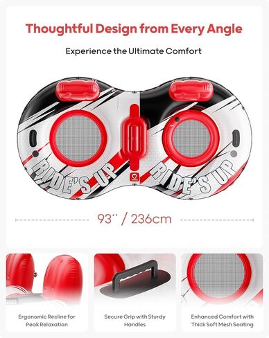 QPAU Inflatable Double River Tube, 2 Person 660lb Capacity, Puncture-Resistant 93" Sturdy Heavy Duty River Float, River Raft with Ergonomic Backrest, Cooler & Cup Holders for Family in Kuwait