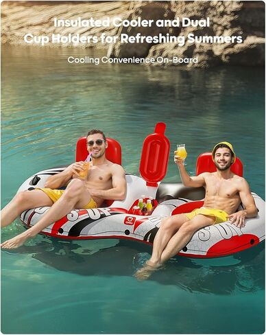 QPAU Inflatable Double River Tube, 2 Person 660lb Capacity, Puncture-Resistant 93" Sturdy Heavy Duty River Float, River Raft with Ergonomic Backrest, Cooler & Cup Holders for Family in Kuwait