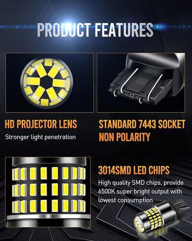 Luyed 7443 LED Bulb 1200 Lumens مشرق للغاية 7440 7441 7444 مصابيح LED مع جهاز عرض لأضواء فرامل الذيل العكسي ، وزينة وايت ، حزمة 2 in Kuwait