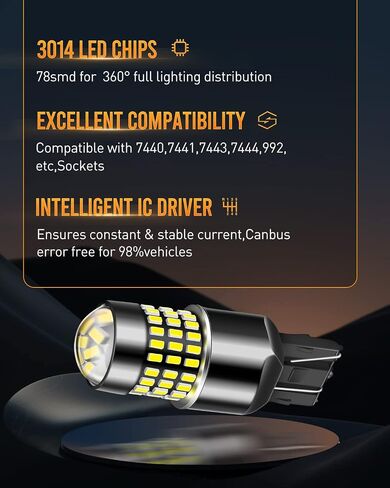 Luyed 7443 LED Bulb 1200 Lumens مشرق للغاية 7440 7441 7444 مصابيح LED مع جهاز عرض لأضواء فرامل الذيل العكسي ، وزينة وايت ، حزمة 2 in Kuwait