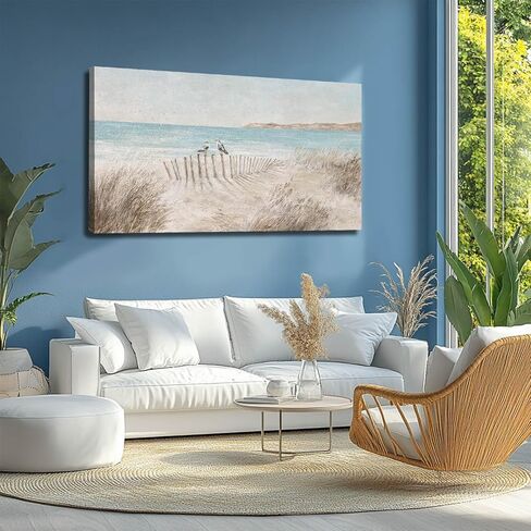 GAIDUOMAI Seascape Wall Decor Modern Artwork Office Sea Bird Painting Sandbeach Canvas Wall Prints 24x48 Inch Bedroom Decorations Ready to Hang in Kuwait