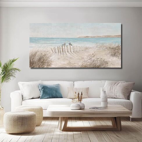 GAIDUOMAI Seascape Wall Decor Modern Artwork Office Sea Bird Painting Sandbeach Canvas Wall Prints 24x48 Inch Bedroom Decorations Ready to Hang in Kuwait