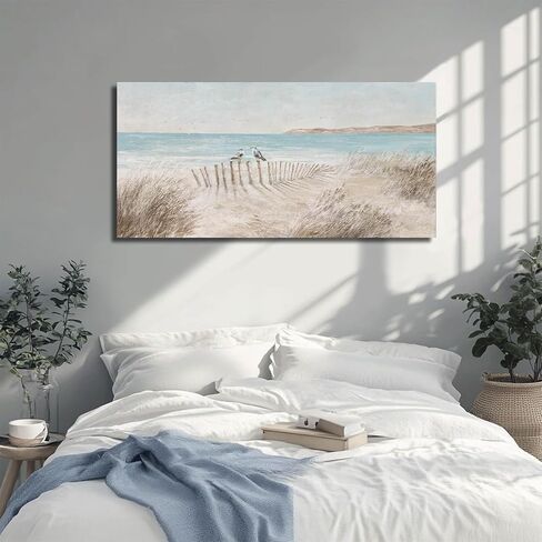 GAIDUOMAI Seascape Wall Decor Modern Artwork Office Sea Bird Painting Sandbeach Canvas Wall Prints 24x48 Inch Bedroom Decorations Ready to Hang in Kuwait