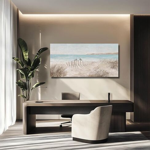GAIDUOMAI Seascape Wall Decor Modern Artwork Office Sea Bird Painting Sandbeach Canvas Wall Prints 24x48 Inch Bedroom Decorations Ready to Hang in Kuwait