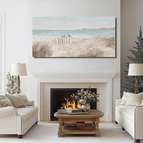 GAIDUOMAI Seascape Wall Decor Modern Artwork Office Sea Bird Painting Sandbeach Canvas Wall Prints 24x48 Inch Bedroom Decorations Ready to Hang in Kuwait