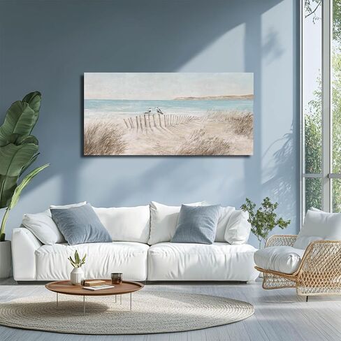 GAIDUOMAI Seascape Wall Decor Modern Artwork Office Sea Bird Painting Sandbeach Canvas Wall Prints 24x48 Inch Bedroom Decorations Ready to Hang in Kuwait