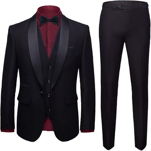 MY'S Mens 3-Piece Suit Shawl Lapel One Button Tuxedo Slim Fit Dinner Jacket Vest Pants & Tie Set in Saudi Arabia