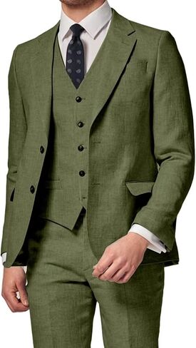 3 Piece Summer Linen Suits for Men, Men's Slim Fit Suit Set Two Buttons Casual Solid Blazers Vest Pants Set for Wedding Party in Saudi Arabia