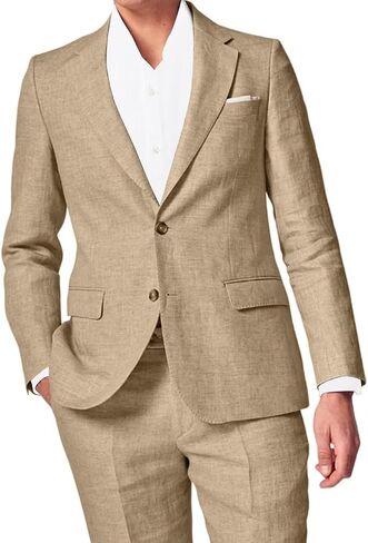 3 Piece Summer Linen Suits for Men, Men's Slim Fit Suit Set Two Buttons Casual Solid Blazers Vest Pants Set for Wedding Party in Saudi Arabia