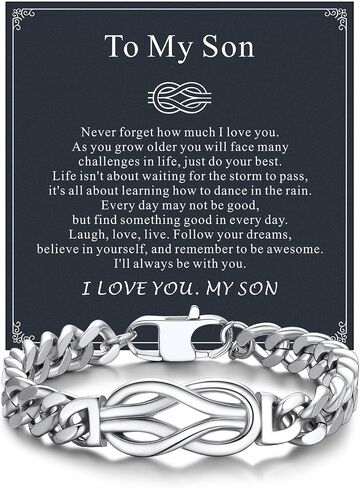 Bandmax inifinity Love Knot Cuban Link Chain Bracelets for Men Stainsal Steel/Black Mens Bracelet with Love Message Card Gift for Son Grandson Bover in Kuwait