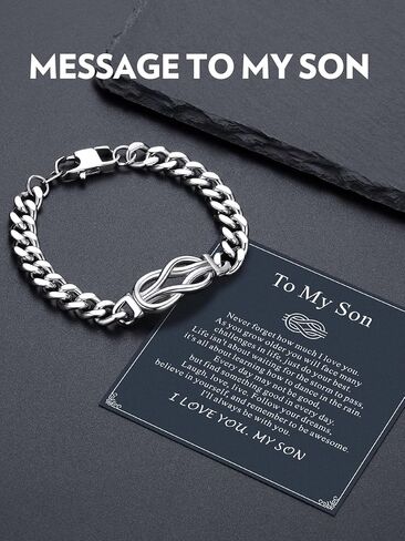 Bandmax inifinity Love Knot Cuban Link Chain Bracelets for Men Stainsal Steel/Black Mens Bracelet with Love Message Card Gift for Son Grandson Bover in Kuwait