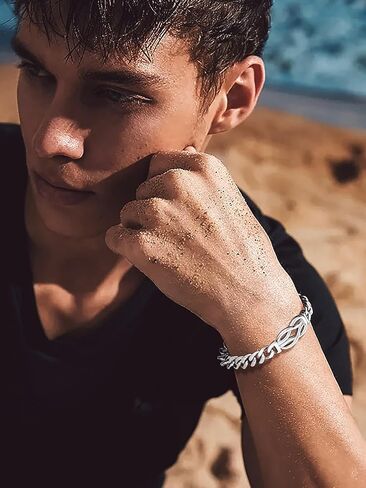 Bandmax inifinity Love Knot Cuban Link Chain Bracelets for Men Stainsal Steel/Black Mens Bracelet with Love Message Card Gift for Son Grandson Bover in Kuwait
