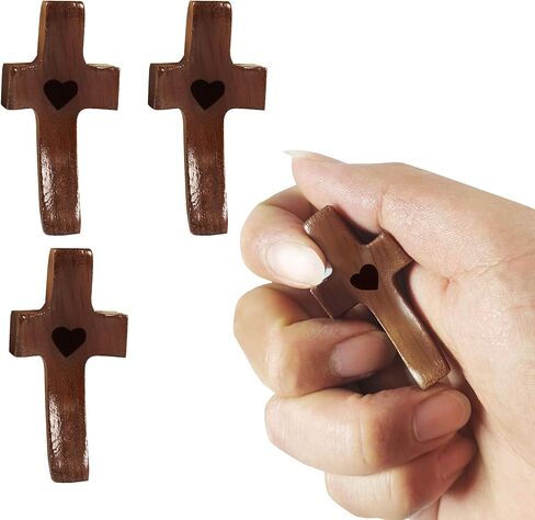 Handheld Walnut Prayer Cross - Anxiety Relief Gift for Clutching & Meditation, Smooth Comfort Cross for Adults & Kids, Religious Pocket Cross(1 Pcs) in Kuwait
