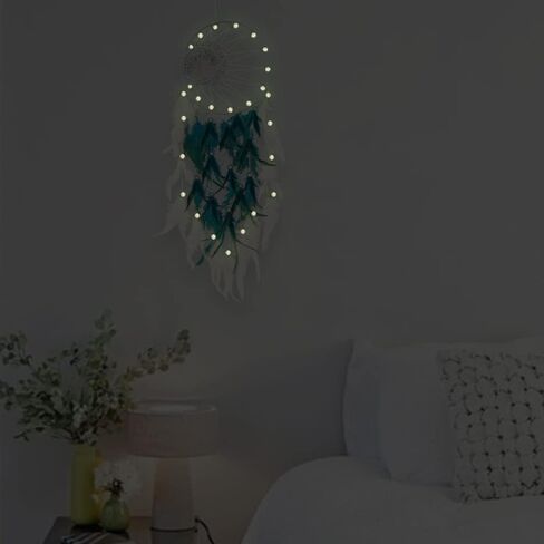Blue Dream Catchers Luminous Dream Catcher for Boys Girls Kids Bedroom Handmade Nature Feather Decor Wall Hanging in Kuwait
