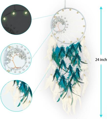 Blue Dream Catchers Luminous Dream Catcher for Boys Girls Kids Bedroom Handmade Nature Feather Decor Wall Hanging in Kuwait